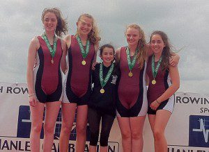 All smiles for the winning girls under 14 quad (l to r) Ruby Murphy, Ruth Griffin, Anna Young (cox), Roisin Gavin and Anna Young