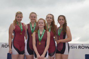 The successful girls J15 quad (l to r): Eimear Sheridan, Roisin Gavin, Holly McHugh, Hannah Power, and Anna Coyne