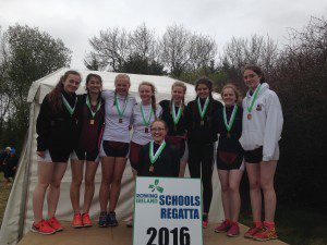 The winning Jes girls u16 eight: (left to right) Caoileann NicDhonncha, Ciara Walsh, Rachel O’malley-Raecke, Roisin Gavin, Eimear Sheridan, Carley Mannion, Holly McHugh, Ruby Murphy, (in front) Aoibhinn McPhillips (cox) 