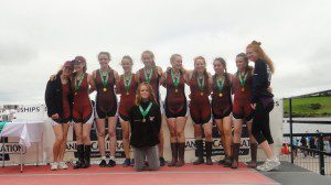 The full J15 8+ squad after their win at the Irish Rowing Championships (l to r): Roisin McGrath, Isabelle Gannon, Ruby Murphy, Elise Carney-Frazier, Ruth Griffin, Roisin Gavin, Katie Ryan, Anna Coyne, Ellen Forde, Aoife Dempsey and (front) Holly McHugh (cox)