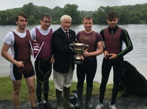 The winning boys J18 4X- collecting their trophy at the Galway Regatta: (l to r) Philip Buckley, Seamus O'Donoghue, Adam Burke, Luke Mulliez